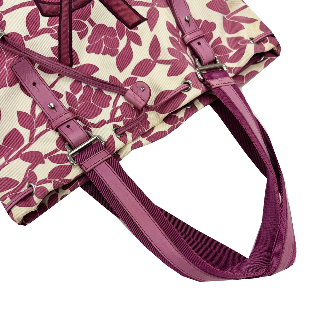 YVES SAINT LAURENT Kahala Tote Bag Canvas Leather Pink Floral Flower YSL Daily - Picture 6 of 9